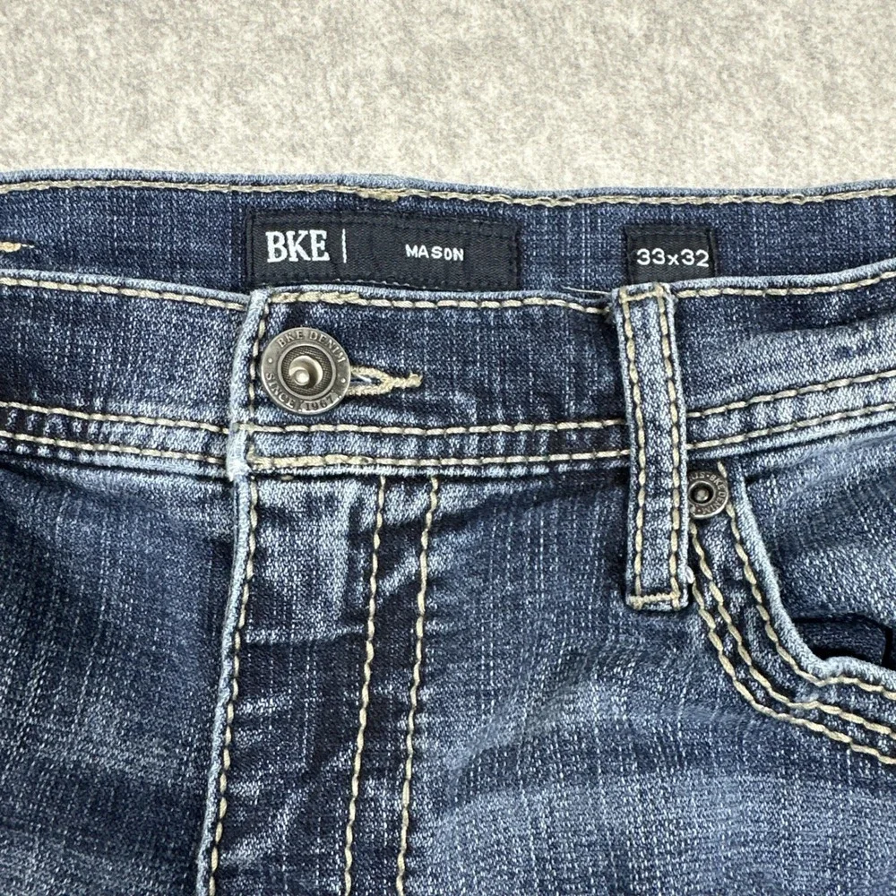 BKE Men's Mason Slim‎ Straight Leg 33X32 Stretch Denim Whiskered Jeans